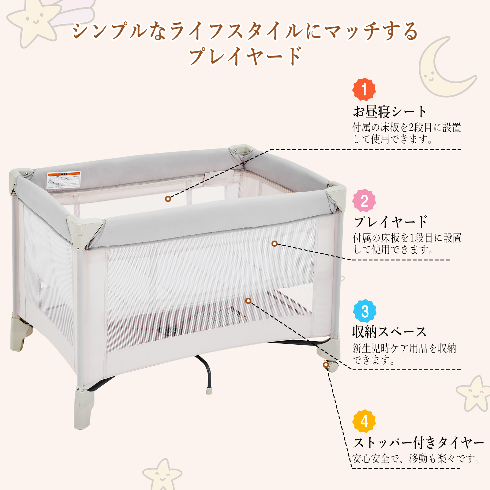 Thinkmax プレイヤード 折りたたみ 長く使える プレイヤード キャスター 持ち運び - 画像 (4)