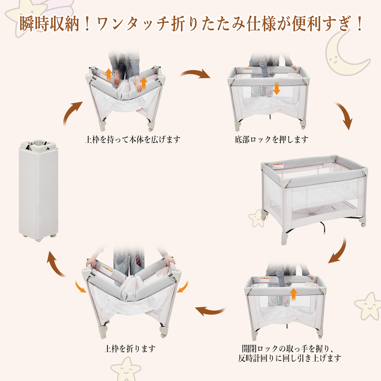 Thinkmax プレイヤード 折りたたみ 長く使える プレイヤード キャスター 持ち運び - 画像 (3)